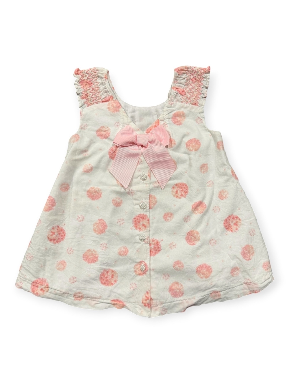 Savannah Baby Girls 6-9M White and Pink Polka Dot Dress with Bow